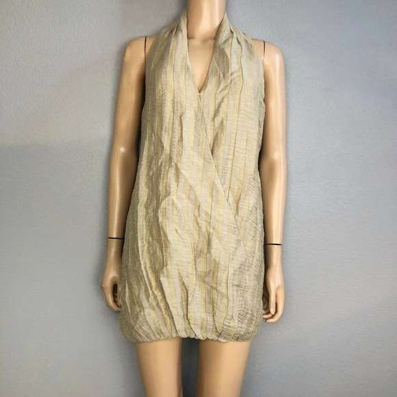 L’academie Elicia Surplice Mini Dress Halter Neck Wheat - Picture 2 of 10